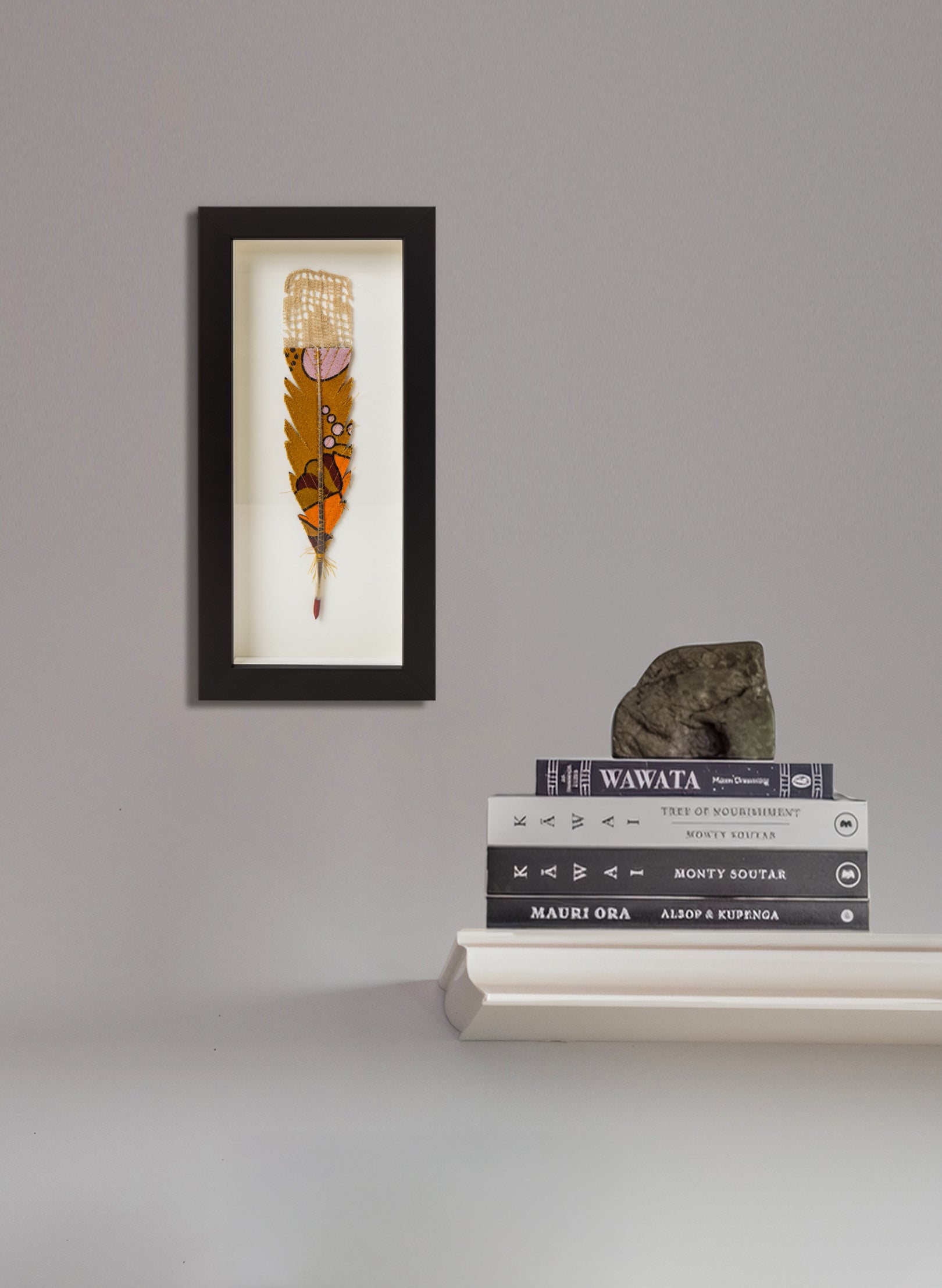 Single Huia Feather Framed
