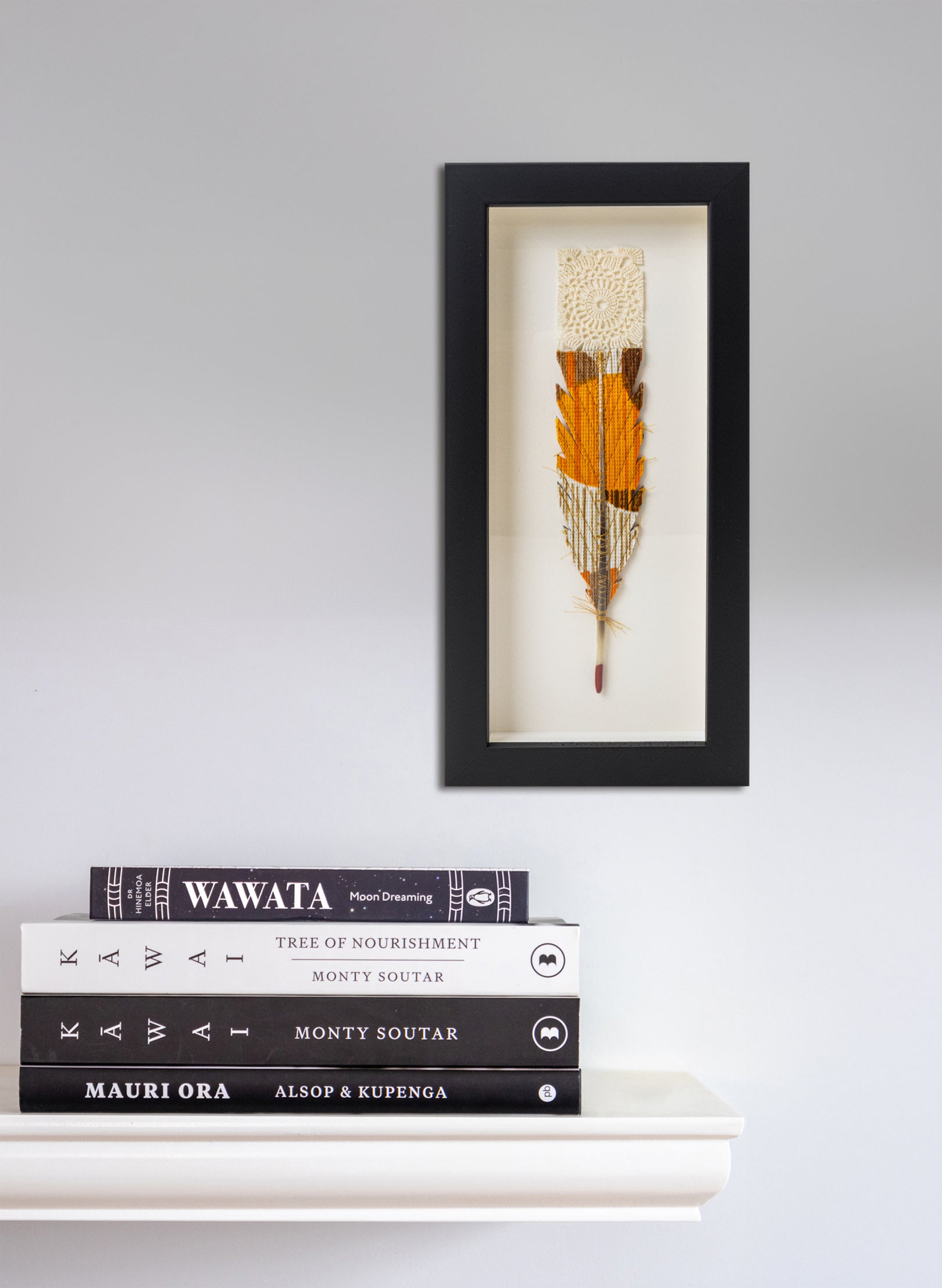 Single Huia Feather Framed