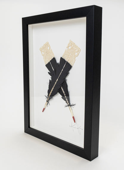Small X Huia Feathers Framed