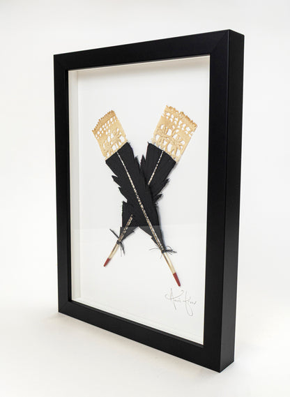 Small X Huia Feathers Framed