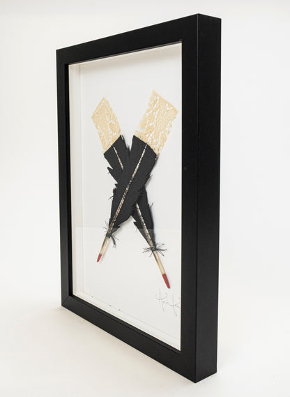 Small X Huia Feathers Framed
