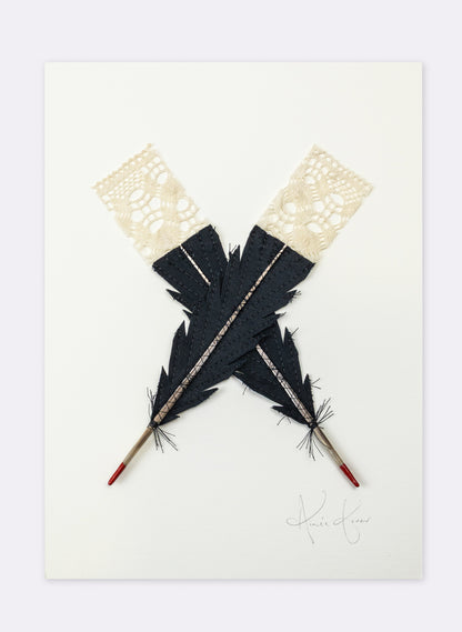 Small X Huia Feathers Framed