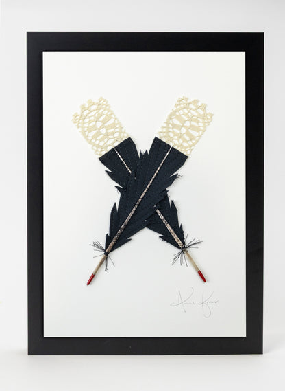 Small X Huia Feathers Framed