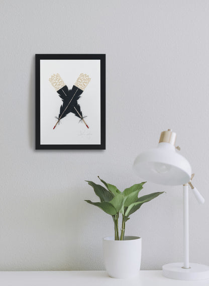 Small X Huia Feathers Framed