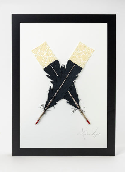 Small X Huia Feathers Framed