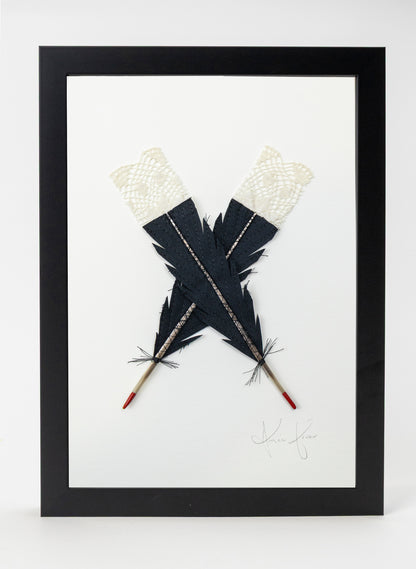 Small X Huia Feathers Framed
