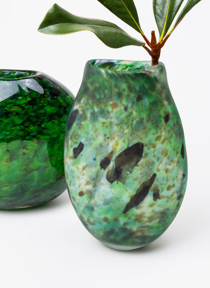 Acid Etched Tall Greenstone Vase