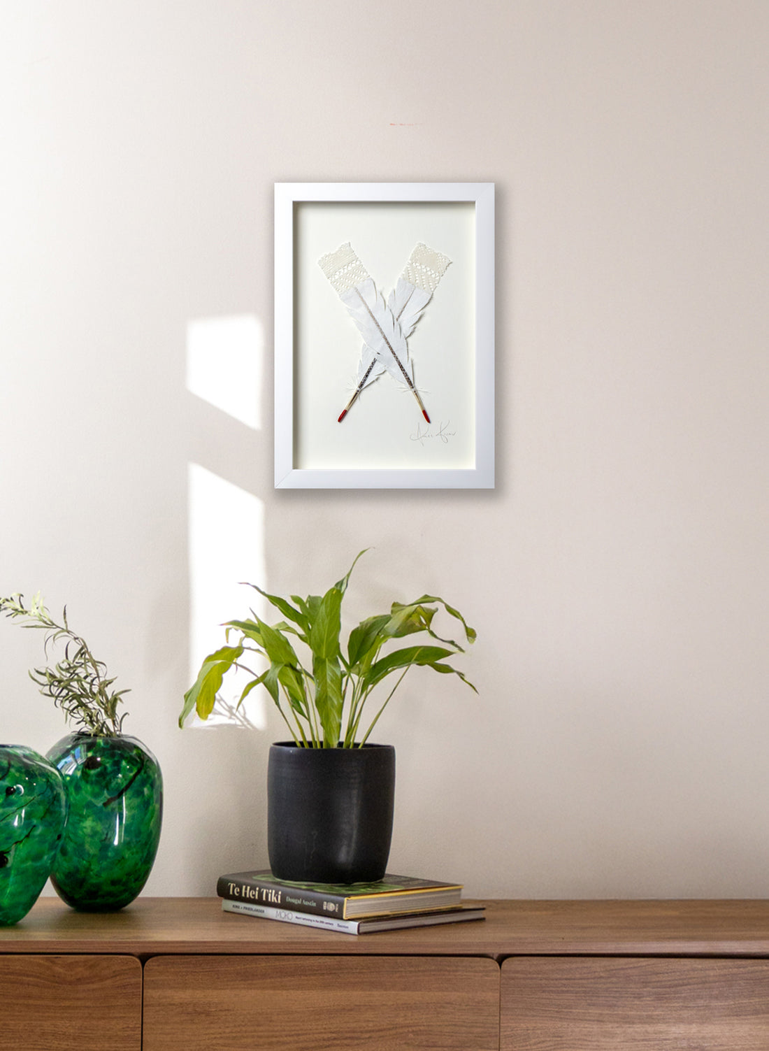 Double Huia Feather Framed