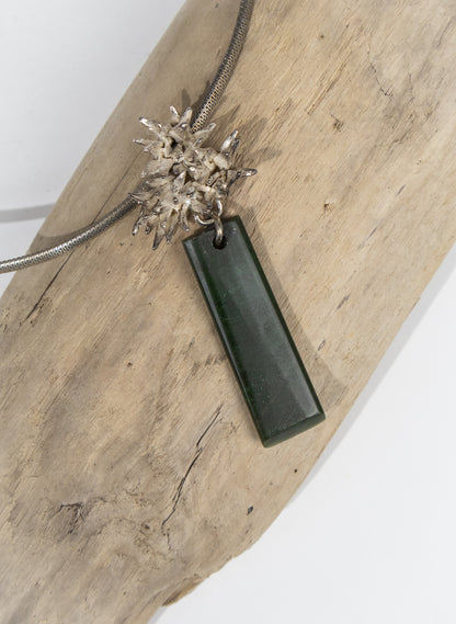 Cabbage Tree - Pounamu &amp; Pure Silver Pendant