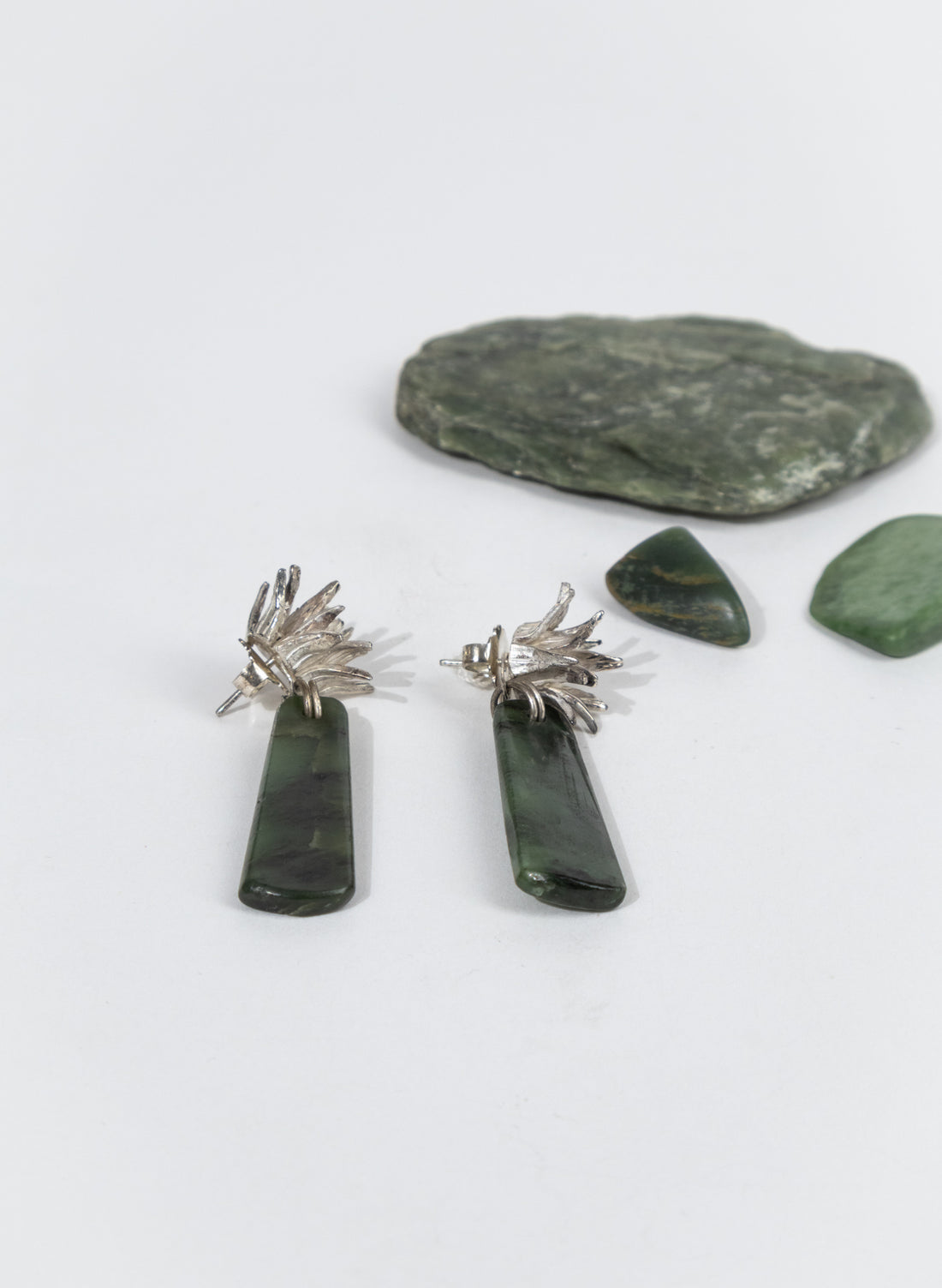 Cabbage Tree - Pounamu &amp; Pure Silver Stud Earrings