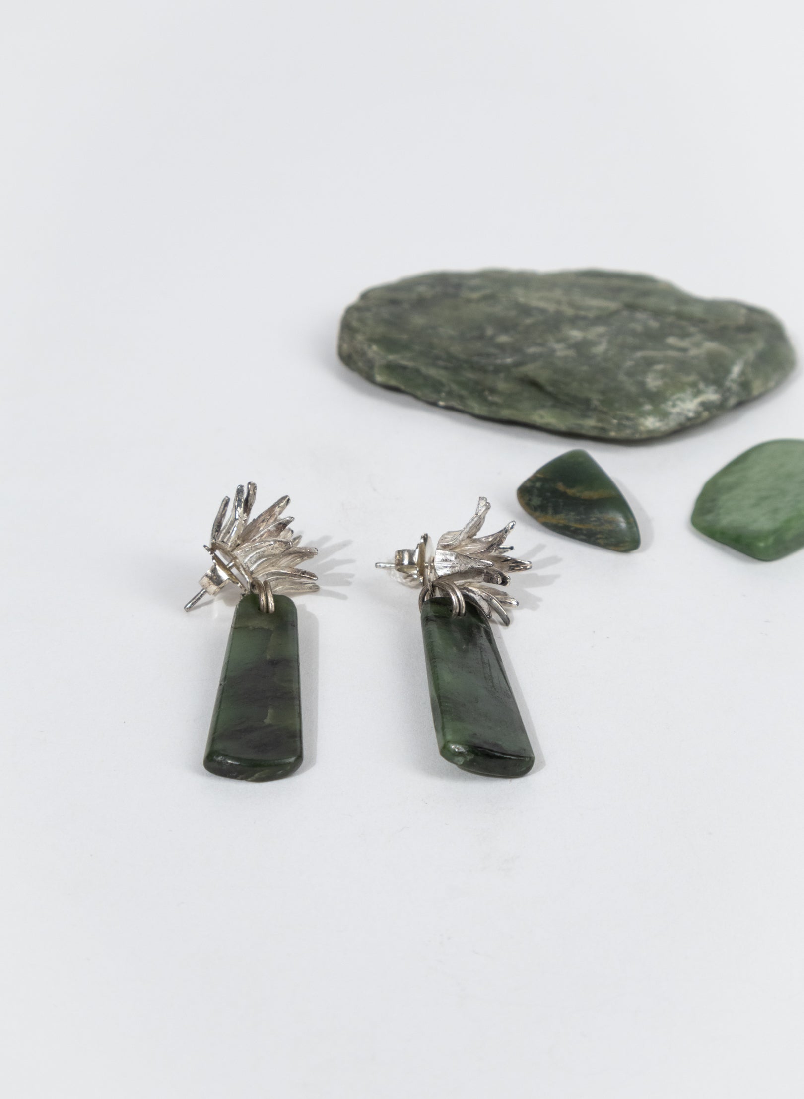 Cabbage Tree - Pounamu &amp; Pure Silver Stud Earrings