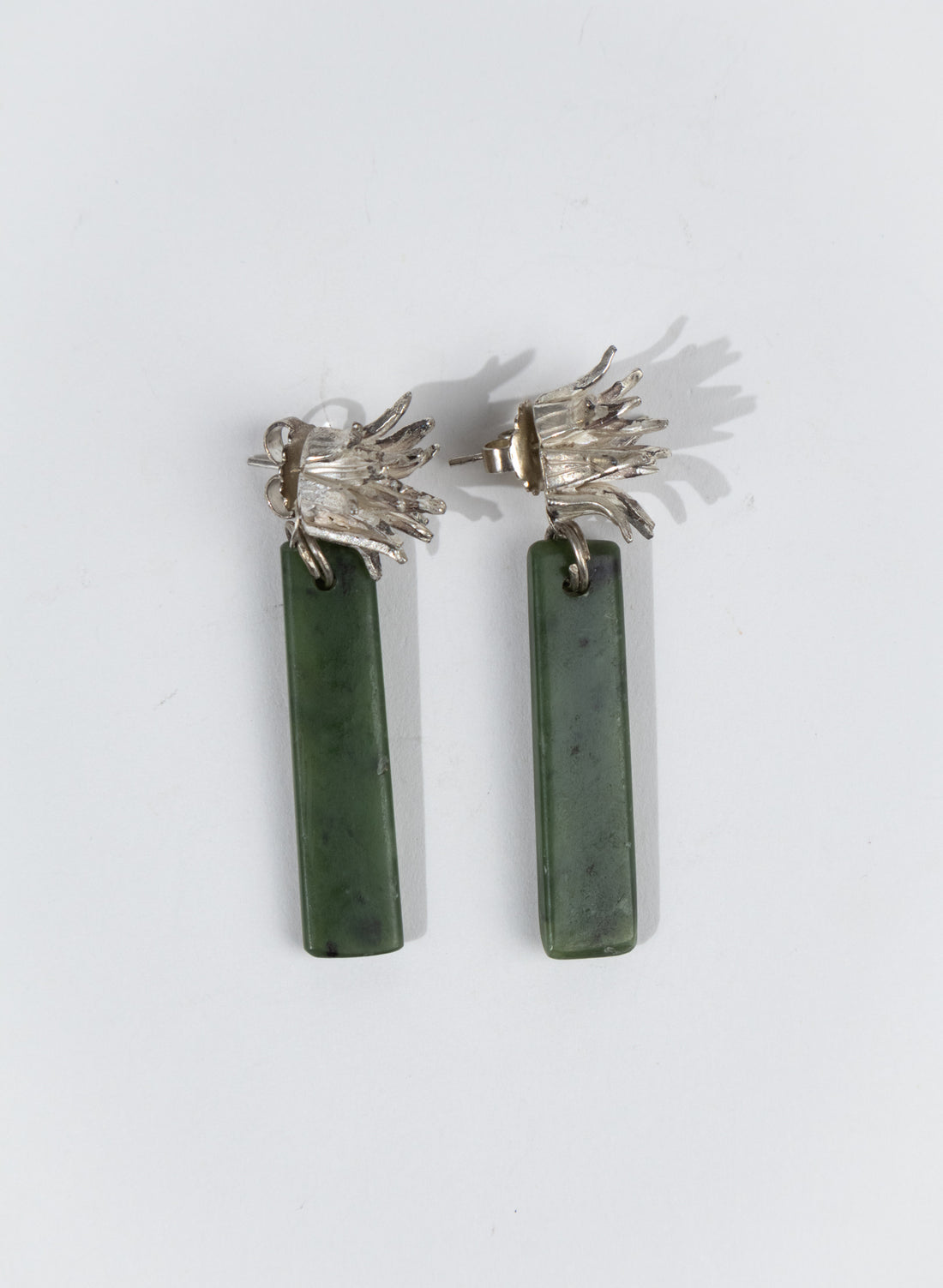 Cabbage Tree - Pounamu &amp; Pure Silver Stud Earrings