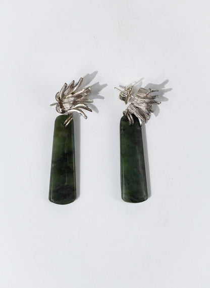 Cabbage Tree - Pounamu &amp; Pure Silver Stud Earrings
