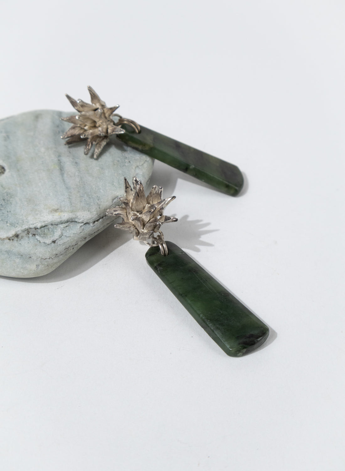 Cabbage Tree - Pounamu &amp; Pure Silver Stud Earrings
