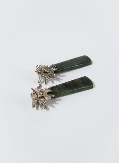 Cabbage Tree - Pounamu &amp; Pure Silver Stud Earrings