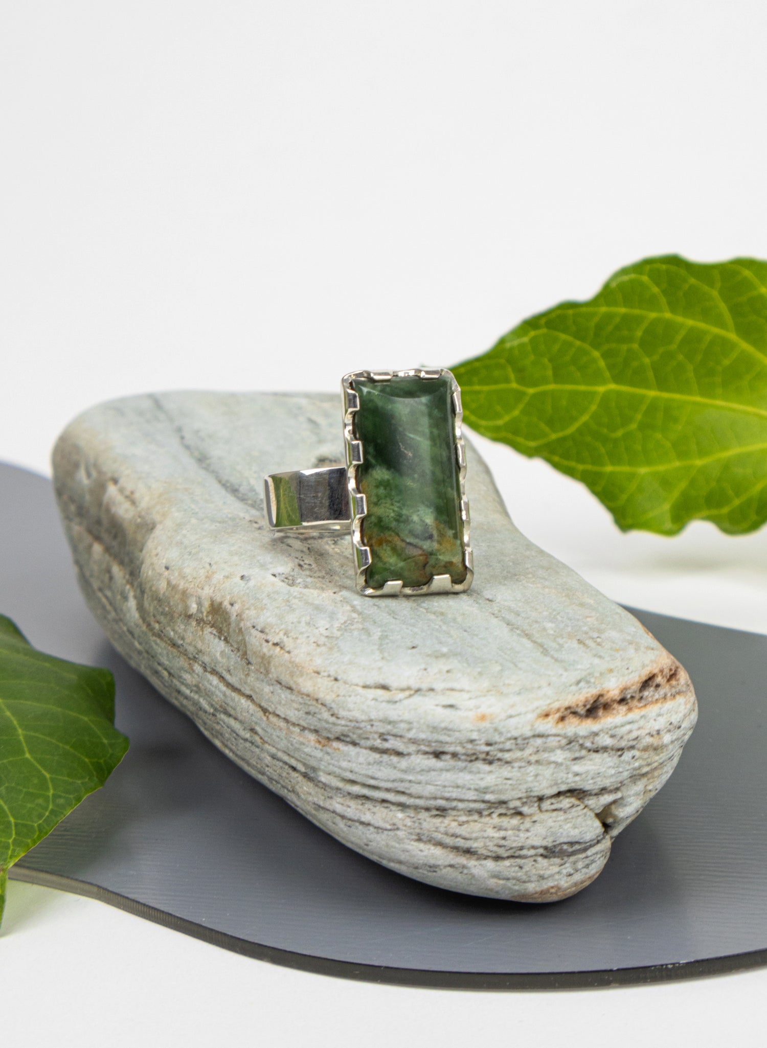 Pounamu and Silver Ring
