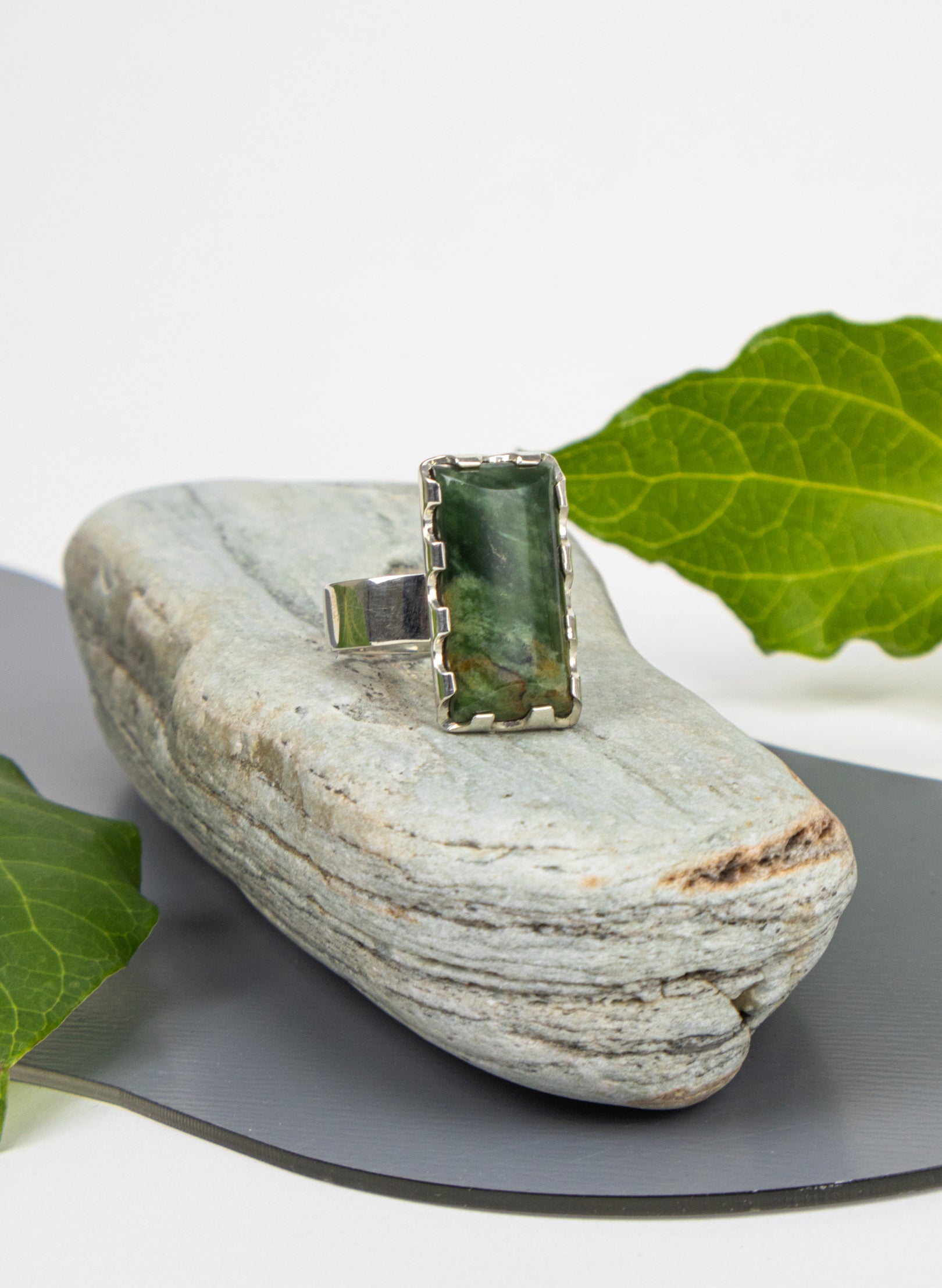 Pounamu and Silver Ring