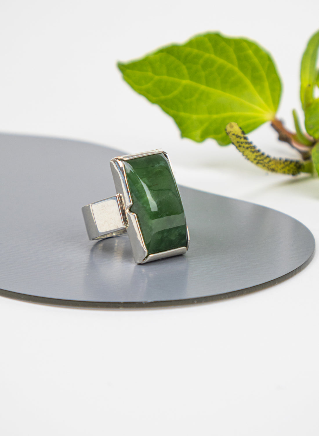 Pounamu and Silver Ring