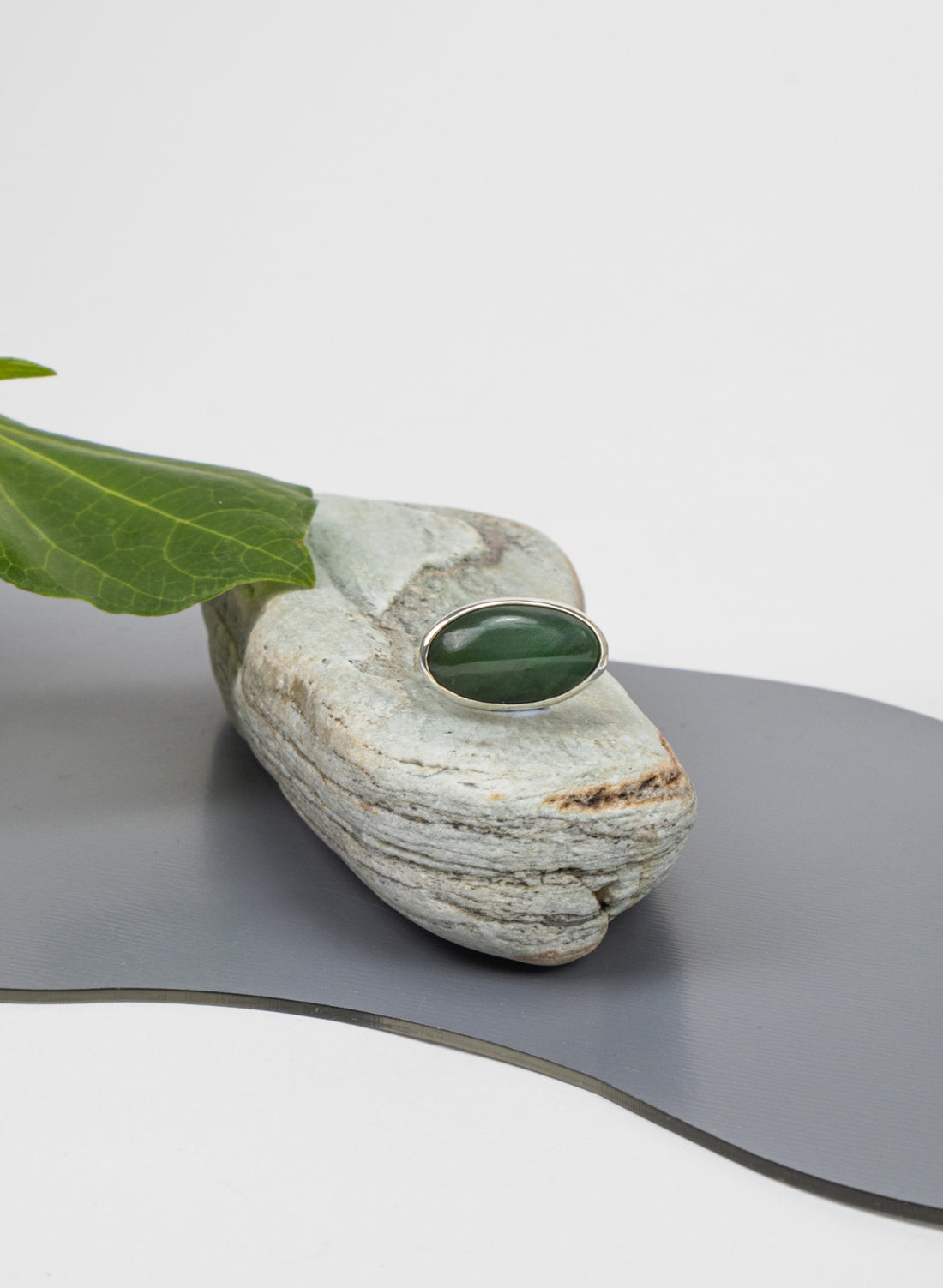 Pounamu and Silver Ring