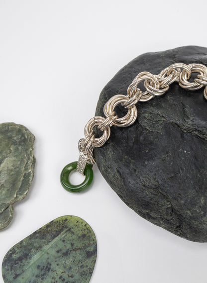Komore Silver and Pounamu Chain Fob Bracelet