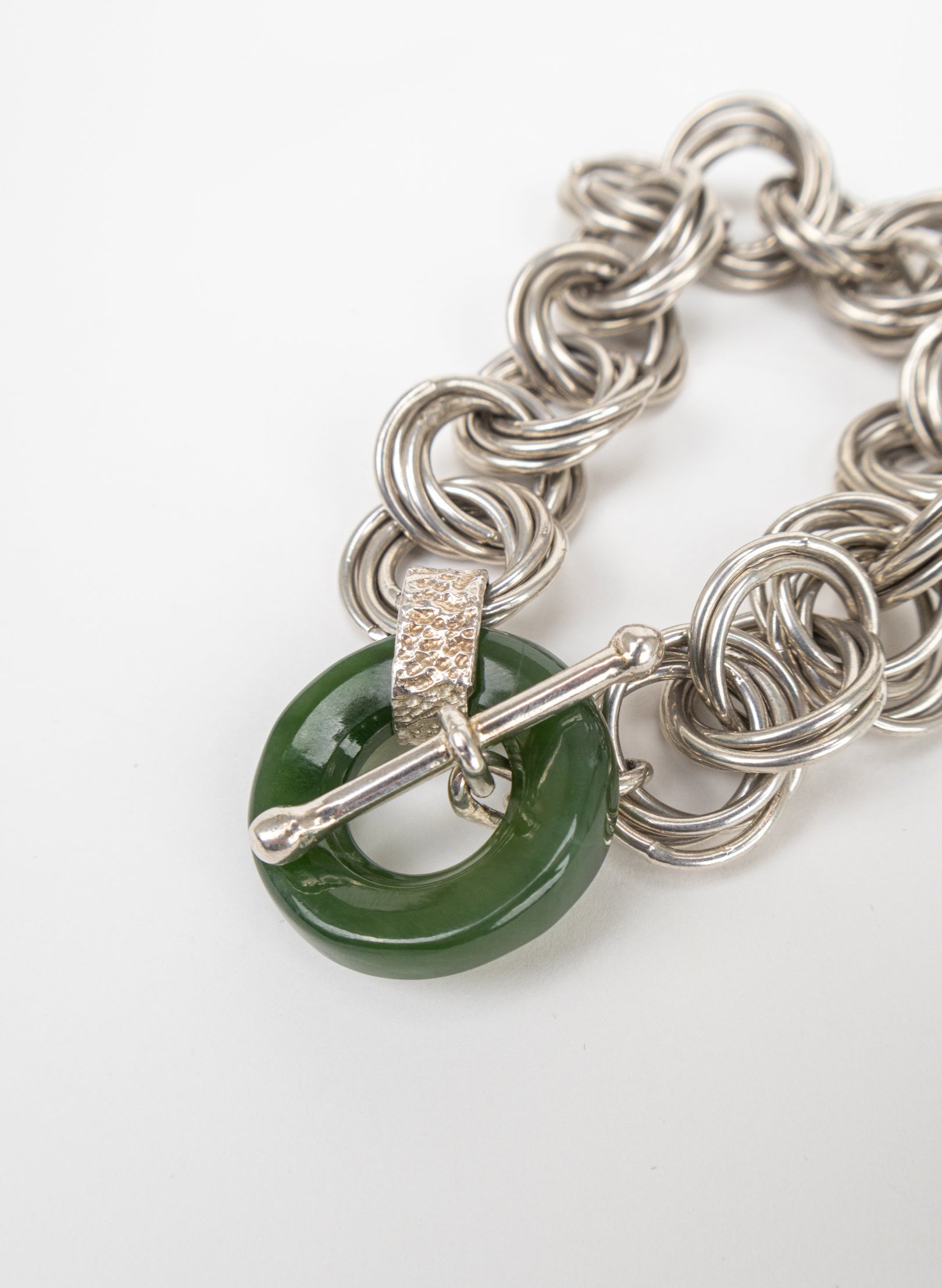 Komore Silver and Pounamu Chain Fob Bracelet