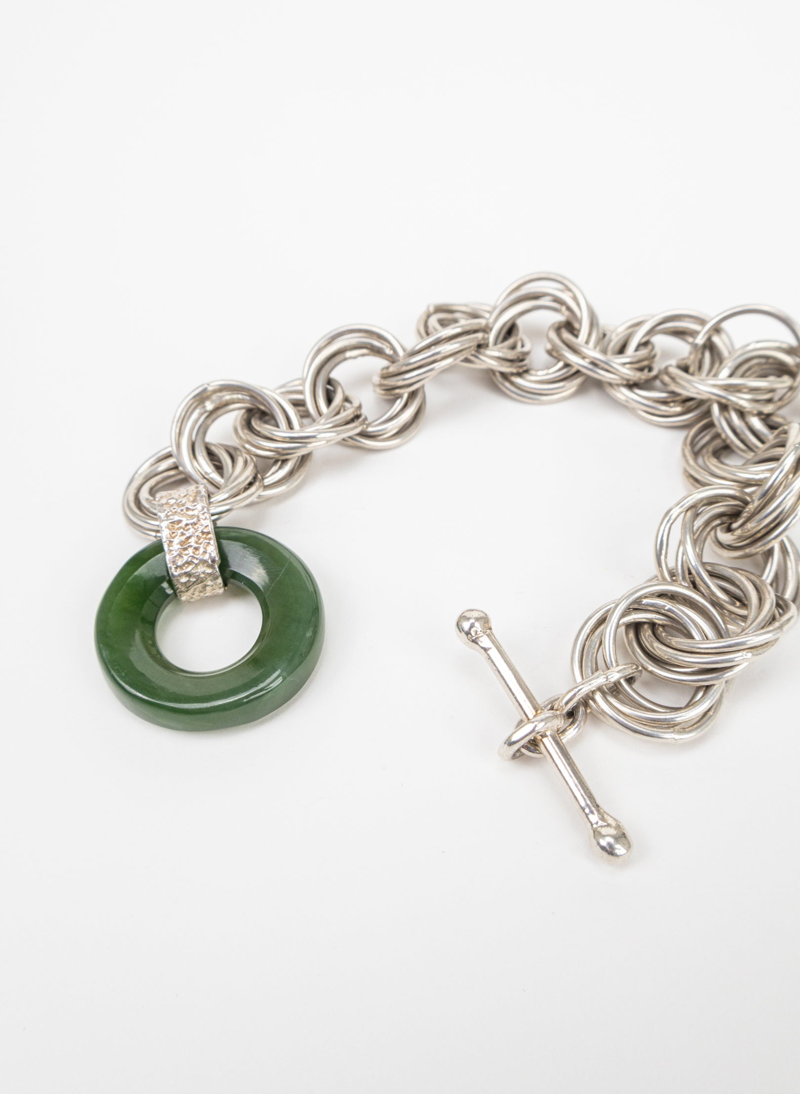 Komore Silver and Pounamu Chain Fob Bracelet