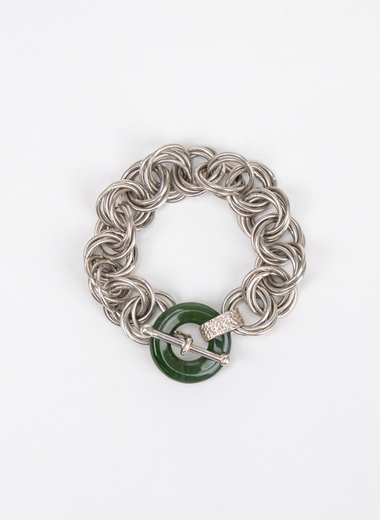 Komore Silver and Pounamu Chain Fob Bracelet