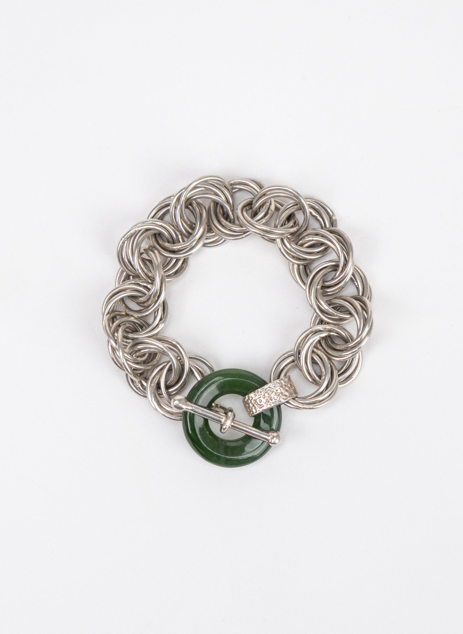 Komore Silver and Pounamu Chain Fob Bracelet