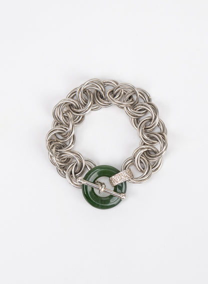 Komore Silver and Pounamu Chain Fob Bracelet