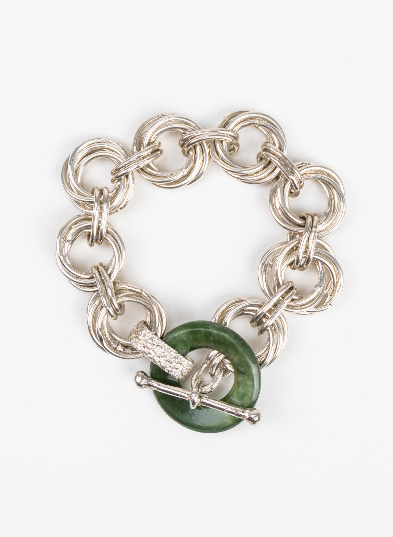 Kōmore Silver and Pounamu Chain Fob Bracelet
