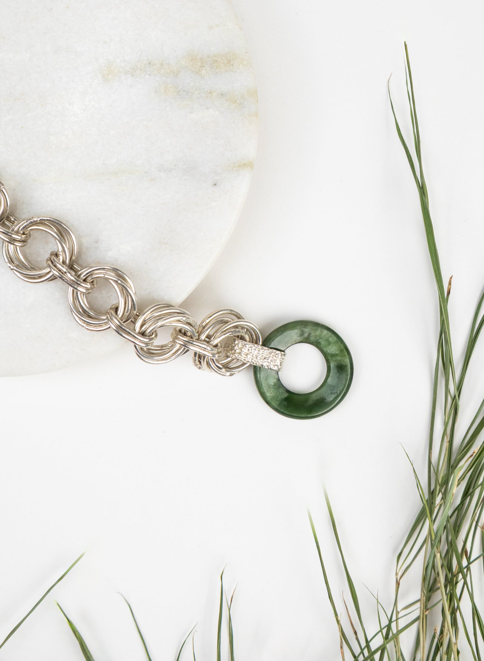 Kōmore Silver and Pounamu Chain Fob Bracelet