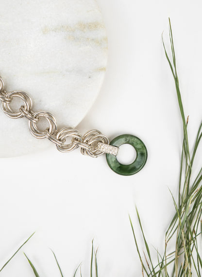 Kōmore Silver and Pounamu Chain Fob Bracelet