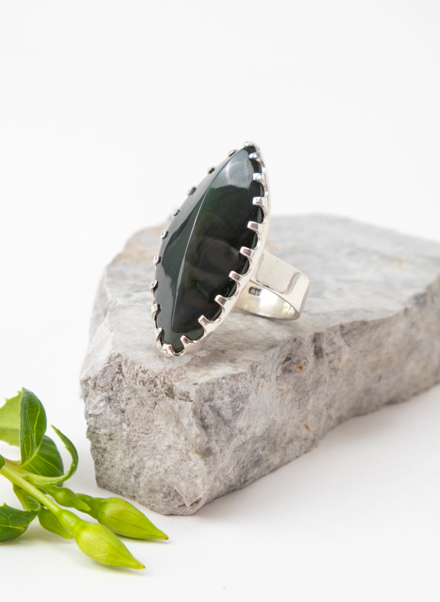 Pounamu and Silver Ring