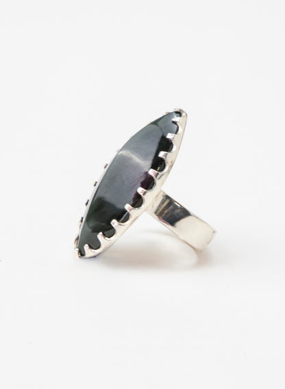 Pounamu and Silver Ring