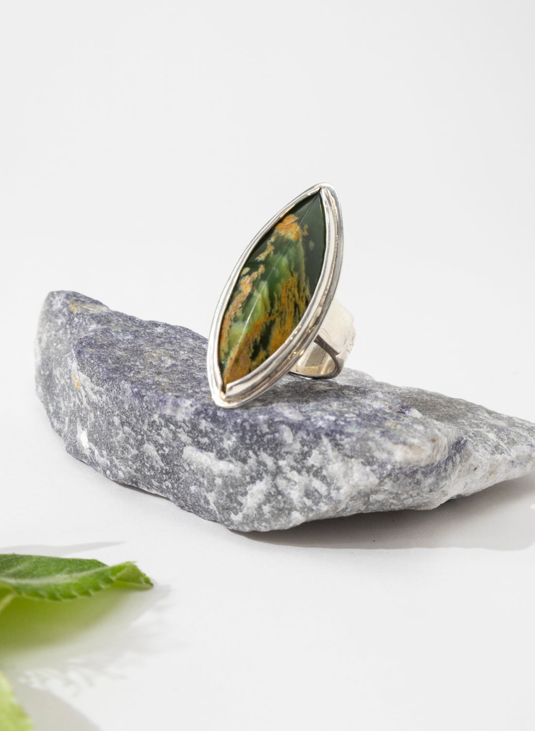 Pounamu and Silver Ring