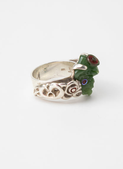 Pounamu and Silver Ring Wheku