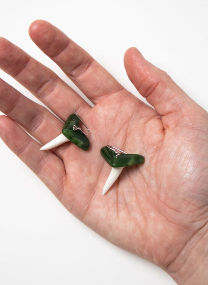 Pounamu &amp; Niho Mako Earrings