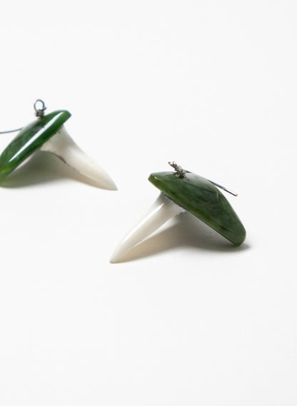Pounamu &amp; Niho Mako Earrings