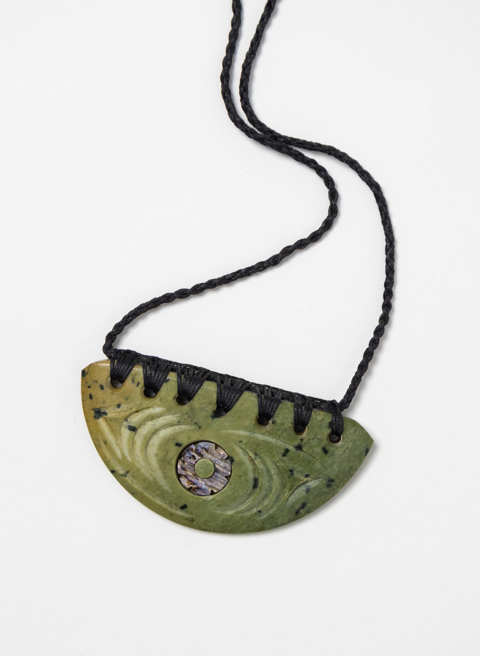 Bound Pounamu Breast Plate with Paua Eye