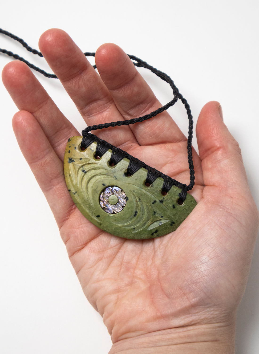 Bound Pounamu Breast Plate with Paua Eye