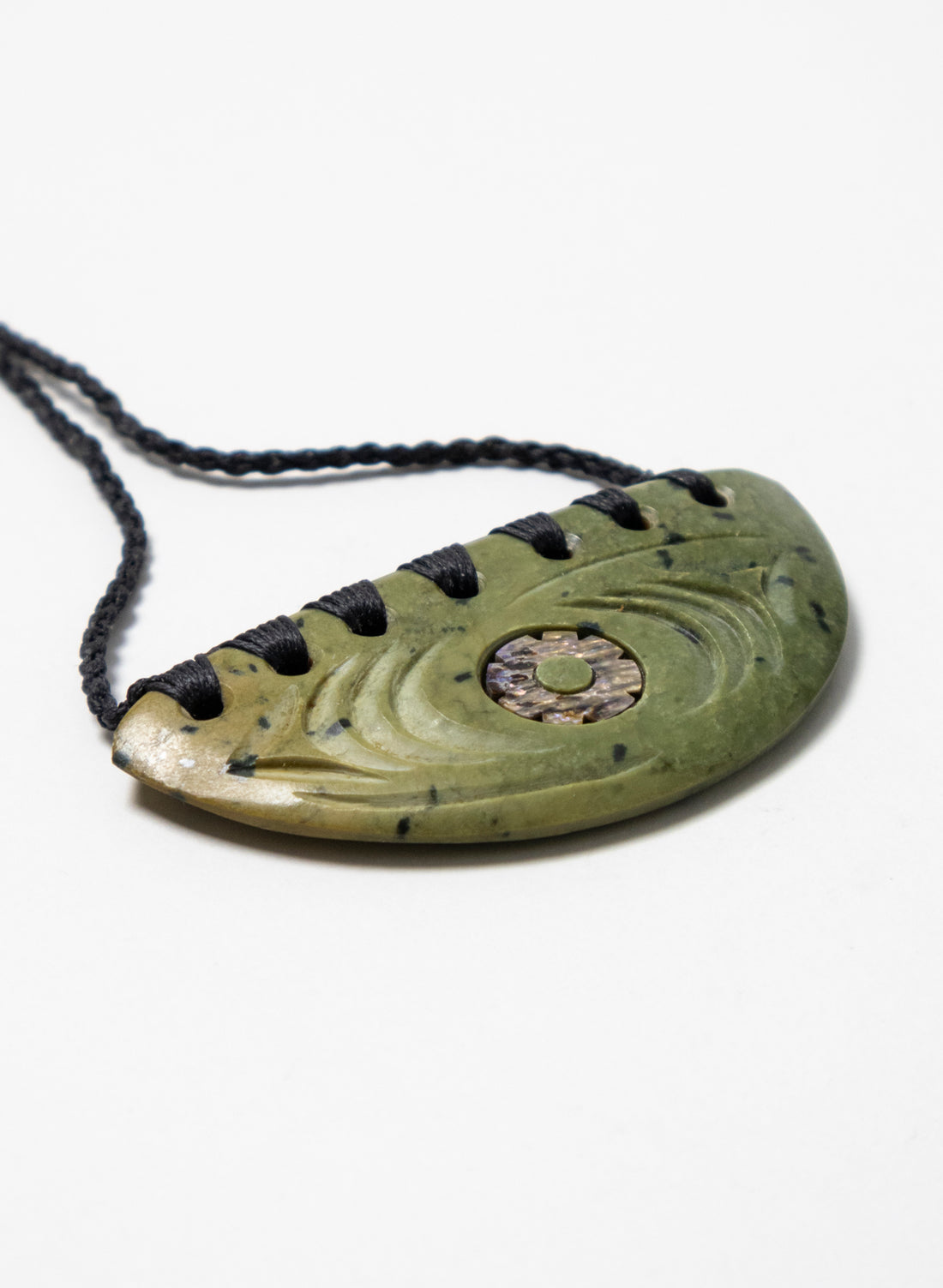 Bound Pounamu Breast Plate with Paua Eye