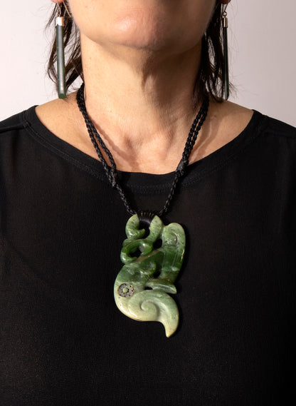 Pounamu Manaia Pendant with Paua Eyes