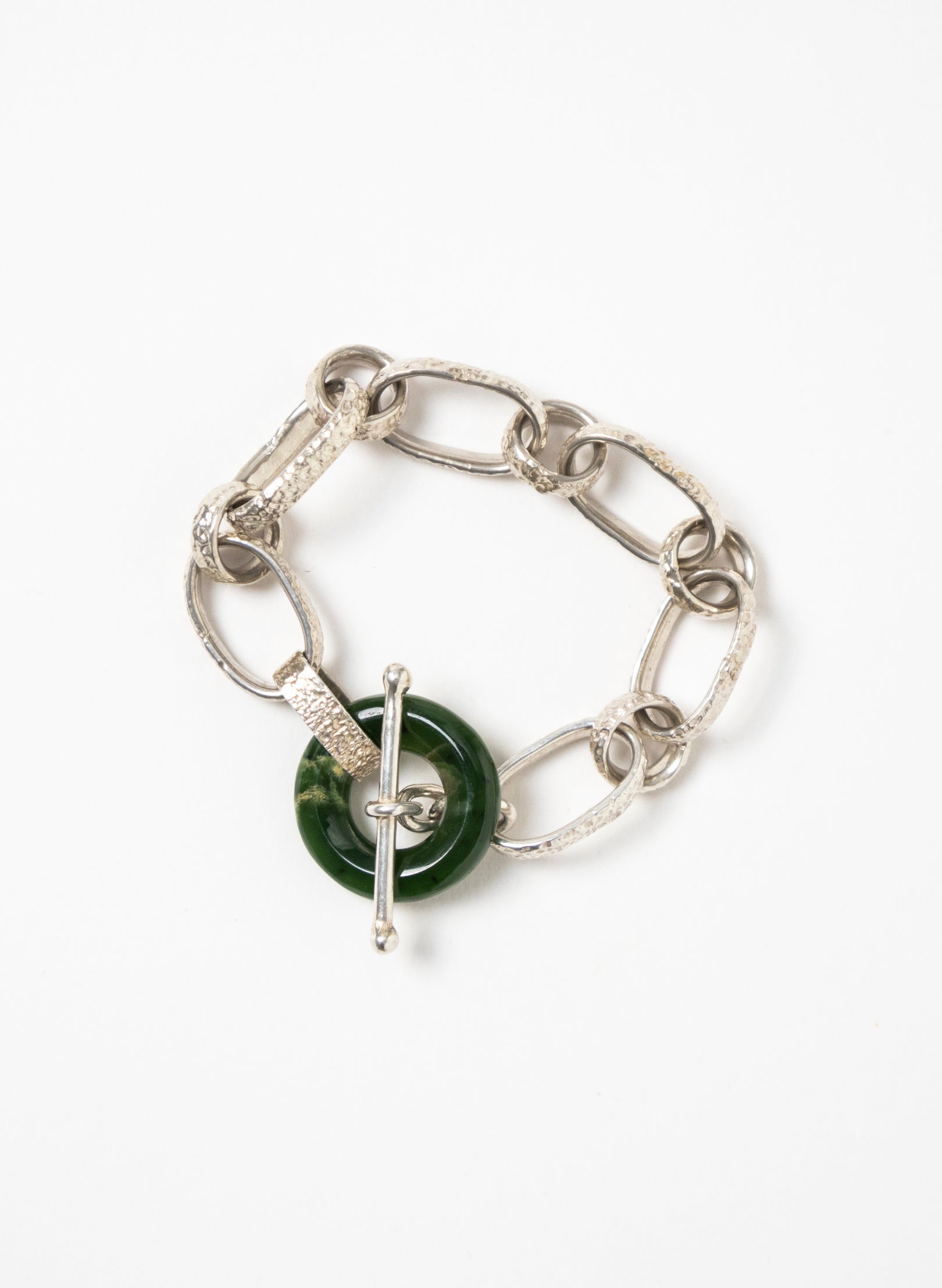 Pounamu Porowhita Disc on a Silver Chain Bracelet