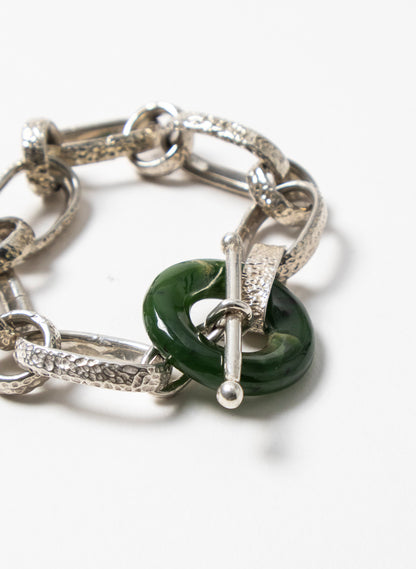 Pounamu Porowhita Disc on a Silver Chain Bracelet