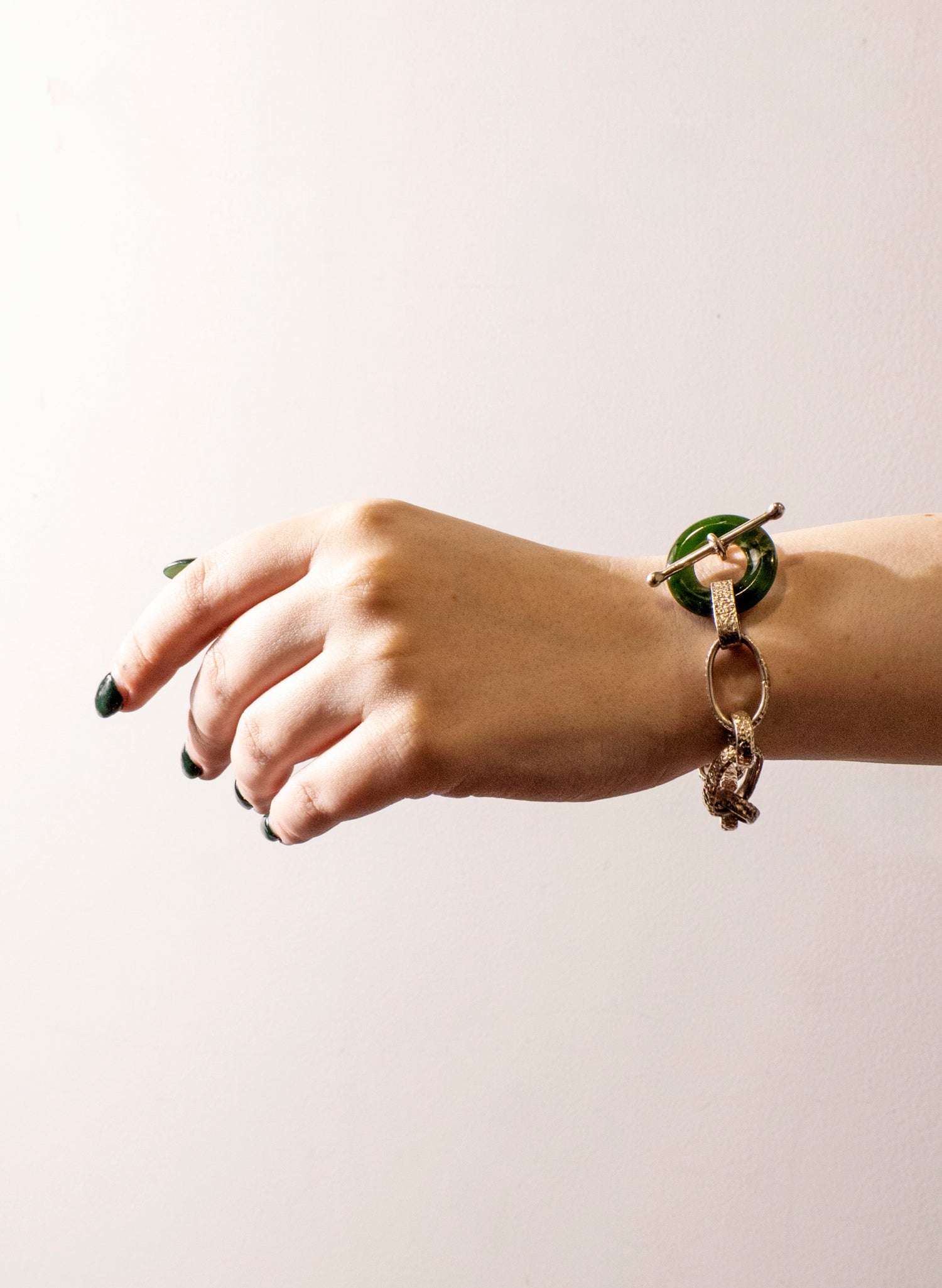 Pounamu Porowhita Disc on a Silver Chain Bracelet