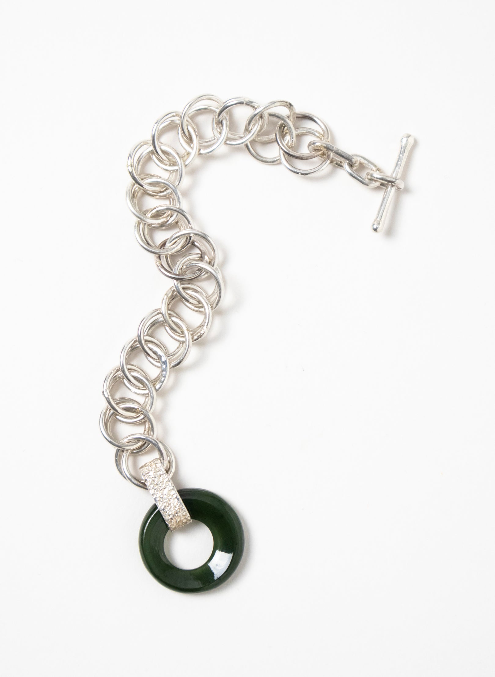 Pounamu Porowhita Disc on a Silver 2 Ring Chainmail Choker