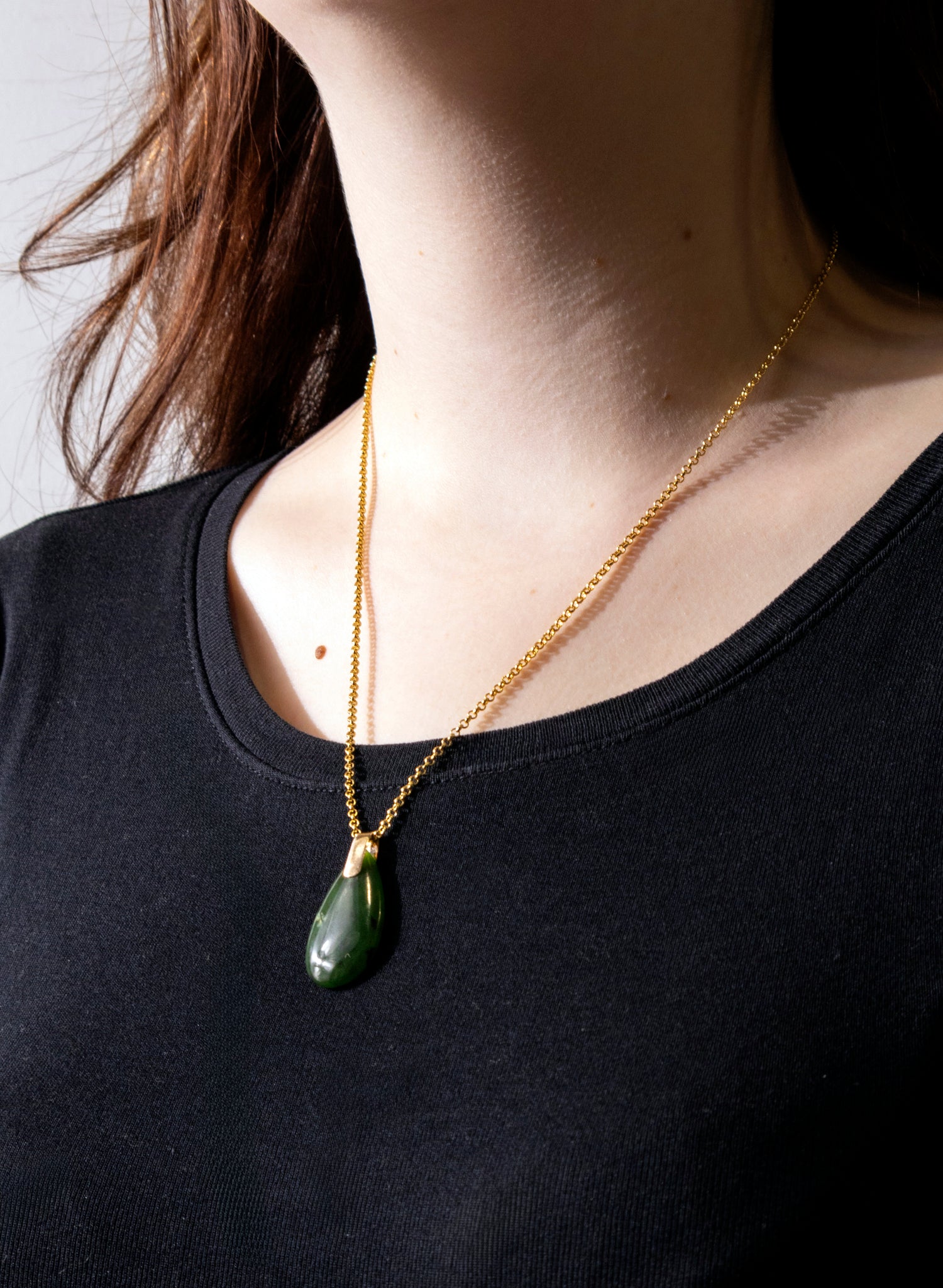 Small Pounamu Roimata on a Gold Chain