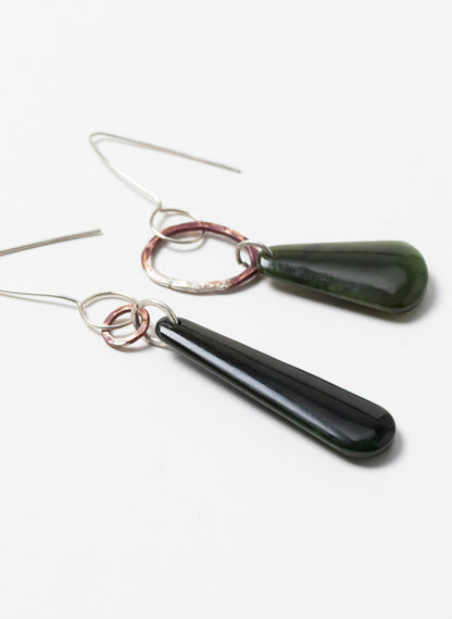 Pounamu Earrings - Sterling Silver &amp; Pounamu