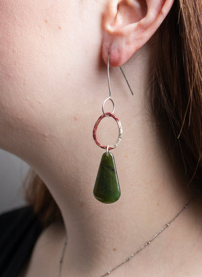 Pounamu Earrings - Sterling Silver &amp; Pounamu