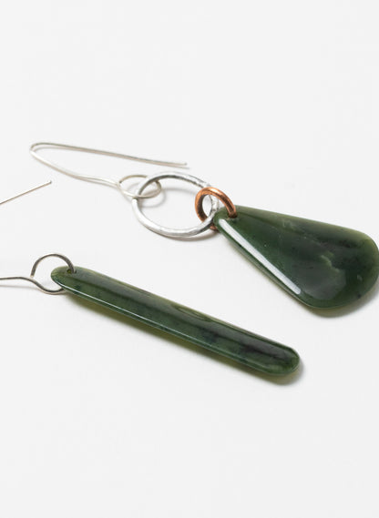 Pounamu Earrings - Sterling Silver &amp; Pounamu